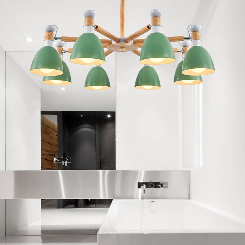 Metal Domed Ceiling Pendant Classroom Kindergarten 8 Lights Modern Chandelier Green Clearhalo 'Ceiling Lights' 'Chandeliers' Lighting' options 187220_85db2771-bc87-45c0-960c-ec1bfb3fee6b