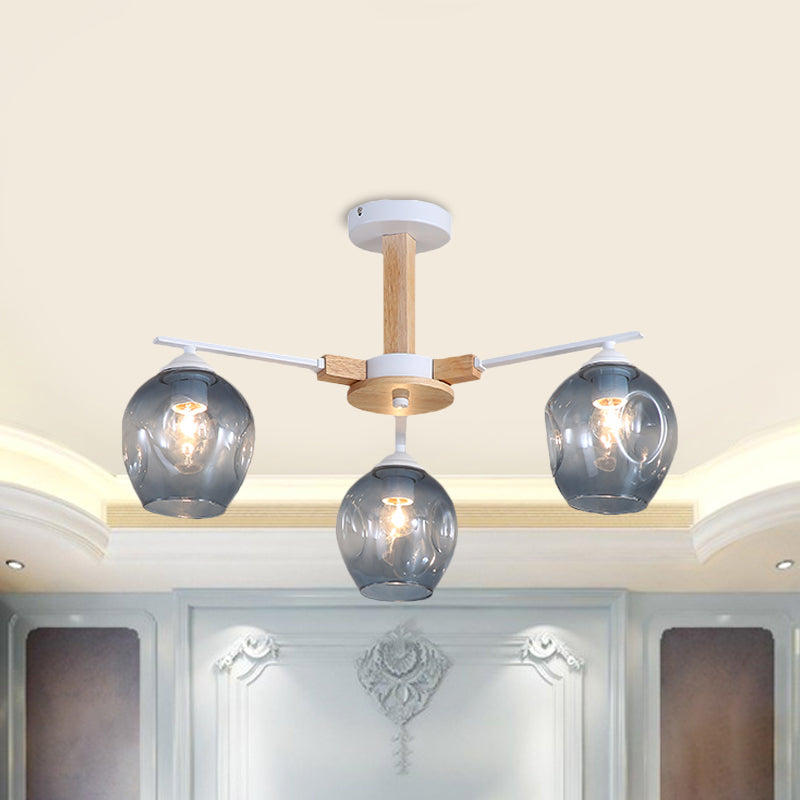 Smoke Gray Modo Hanging Light Fixture 3/6 Light Modern Glass Pendant Chandelier for Living Room Clearhalo 'Carpenter Chandeliers' 'Ceiling Lights' 'Chandeliers' 'Industrial' 'Modern Chandeliers' 'Modern' Lighting' 1872733