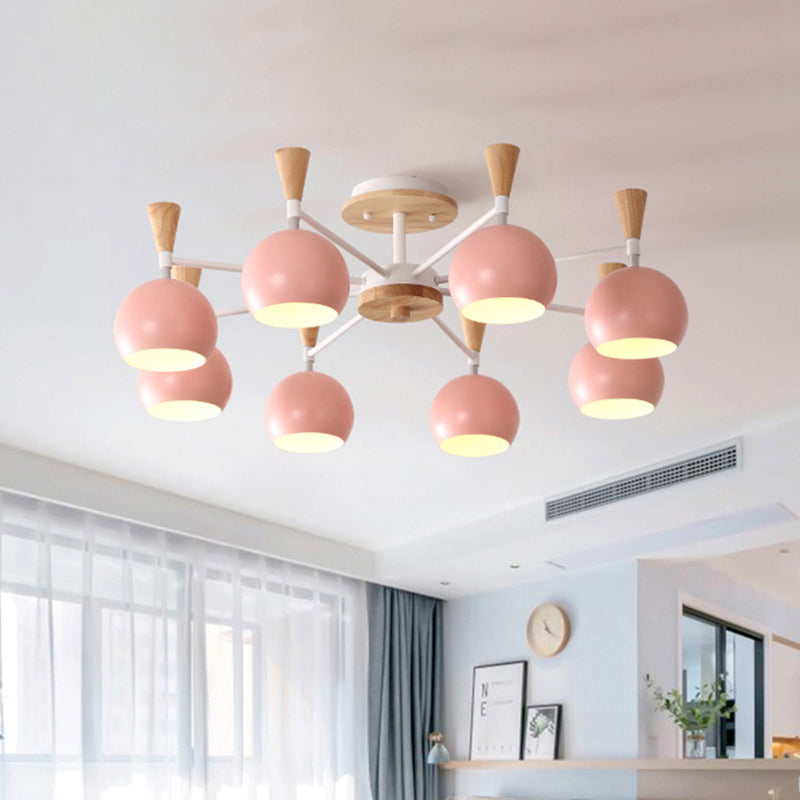 Macaron Nordic Orb Hanging Pendant 8 Bulbs Metal Chandelier Light for Nursing Room Pink Clearhalo 'Ceiling Lights' 'Chandeliers' Lighting' options 187396_70c184f3-ee17-4513-b027-5058b1e710a5