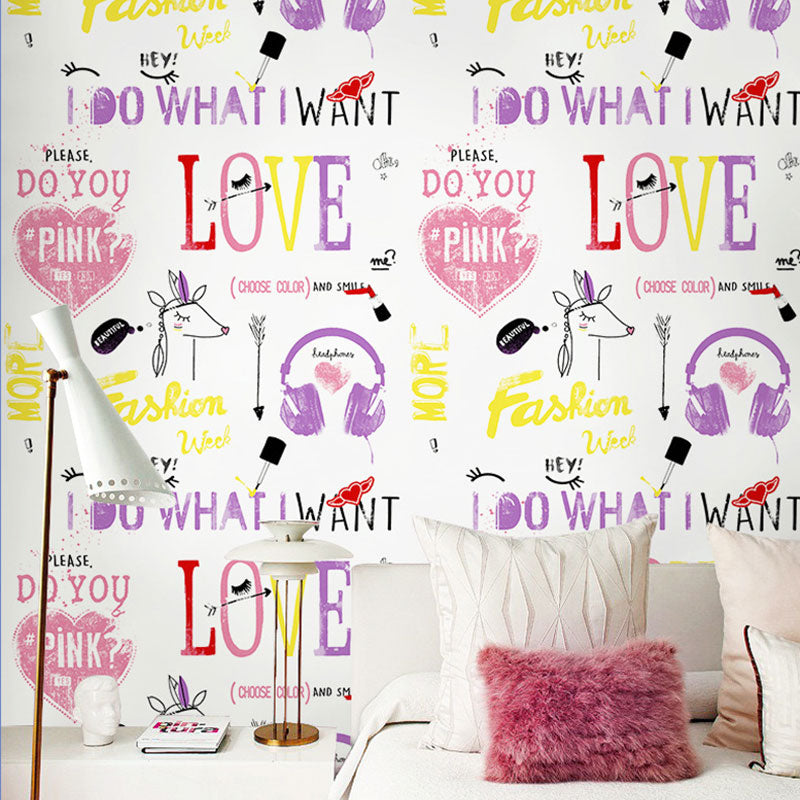 Minimalist Graffiti Wall Art for Dress Shop Decor, 57.1 sq ft. Wallpaper Roll in Natural Color Purple Clearhalo 'Wall Decor' 'Wallpaper' 1883504