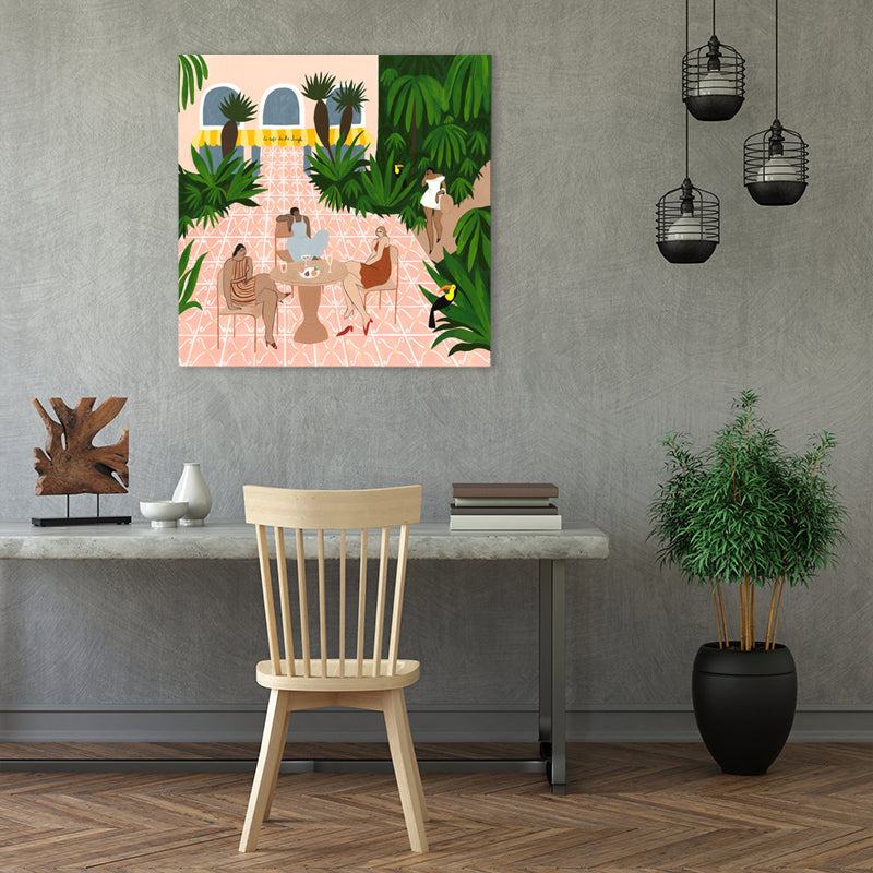 Hanging Out Figure Wall Art Print Entertainment Textured Canvas in Soft Color for Room Clearhalo 'Art Gallery' 'Canvas Art' 'Contemporary Art Gallery' 'Modern' Arts' 1884096