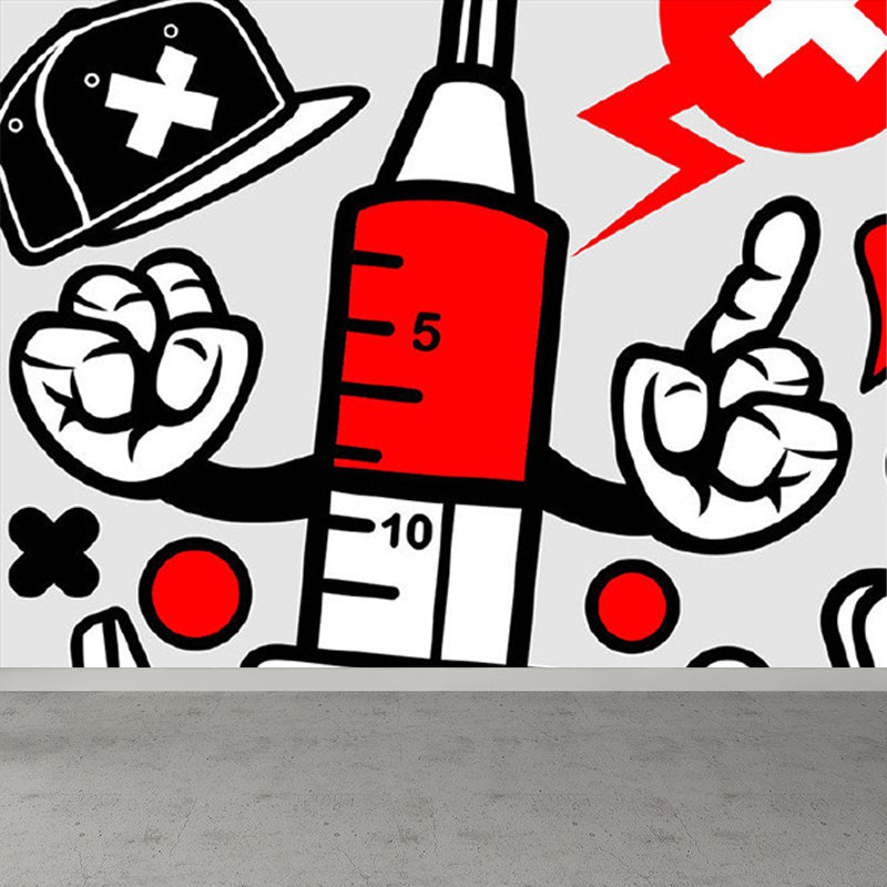 Giant Children's Art Wall Mural Soft Color Cartoon Pattern Wall Decor, Custom Printed Grey Clearhalo 'Wall Decor' 'Wall Mural' 1885084