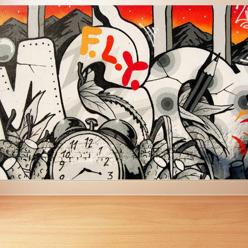 Soft Color Art Graphic Mural Stain Resistant Contemporary Drawing Room Wall Decor Grey Clearhalo 'Wall Decor' 'Wall Mural' 1885184