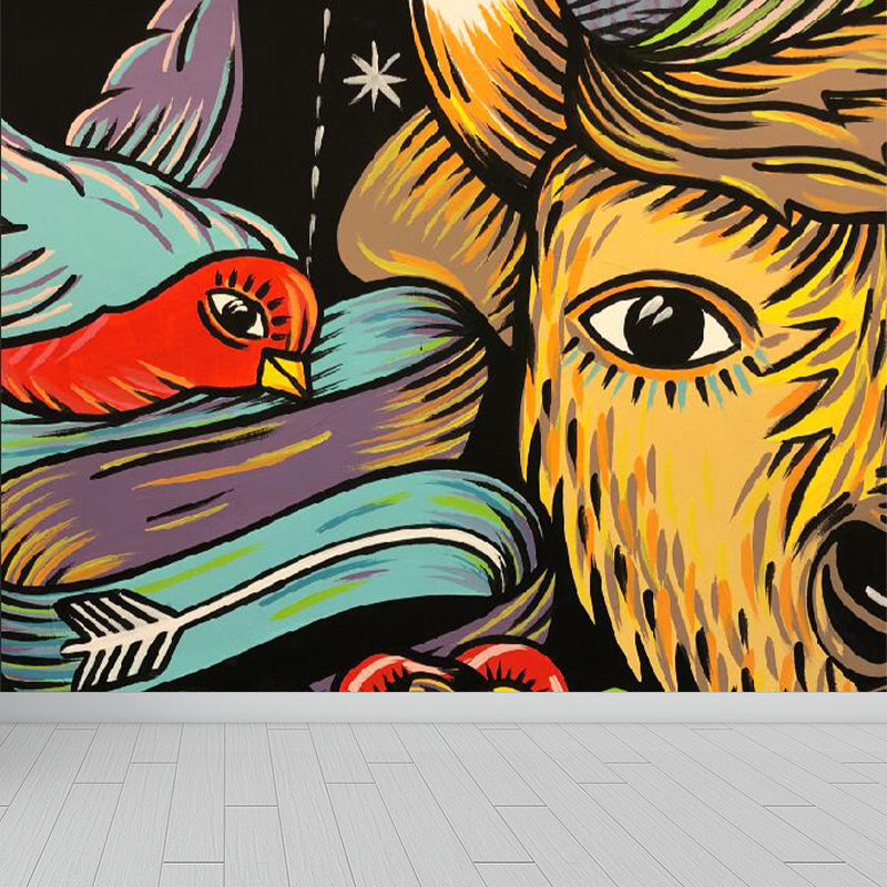 Extra Large Graffiti Mural Light Color Non-Woven Wall Art for Indoor Decor, Customised Yellow Clearhalo 'Wall Decor' 'Wall Mural' 1885349