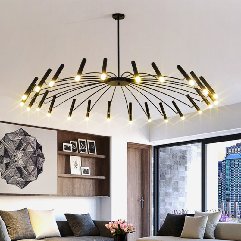 Adjustable Linear Shade Large Chandelier Metal 12/24 Lights Modern Ceiling Light in Black/Rose Gold Clearhalo 'Ceiling Lights' 'Chandeliers' 'Modern Chandeliers' 'Modern' Lighting' 1885887