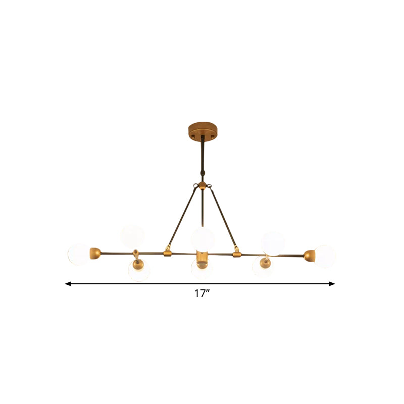 Post Modern Brass Finish Island Light with Orb Shade 8-Light Metal Hanging Lamp for Dining Room Clearhalo 'Ceiling Lights' 'Glass shade' 'Glass' 'Island Lights' Lighting' 1886607