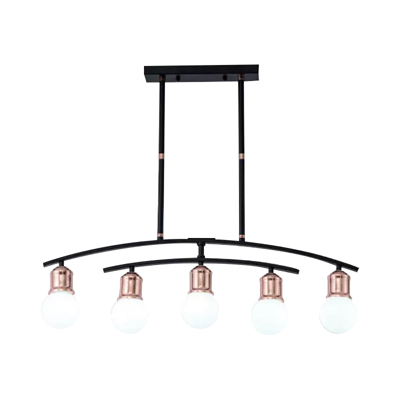 Simple Style Bare Bulb Linear Chandelier Metal 5/7 Lights Black/White Finish Island Light Clearhalo 'Ceiling Lights' 'Glass shade' 'Glass' 'Island Lights' Lighting' 1886626