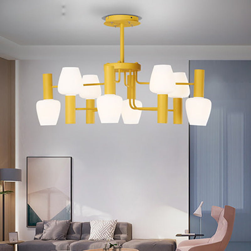 Undertint Bud Shaped Ceiling Pendant 8 Bulbs Macaron Loft Milk Glass Chandelier Yellow Clearhalo 'Ceiling Lights' 'Chandeliers' Lighting' options 189034_eaaa43ff-59b6-491e-ab02-d523d5648d13