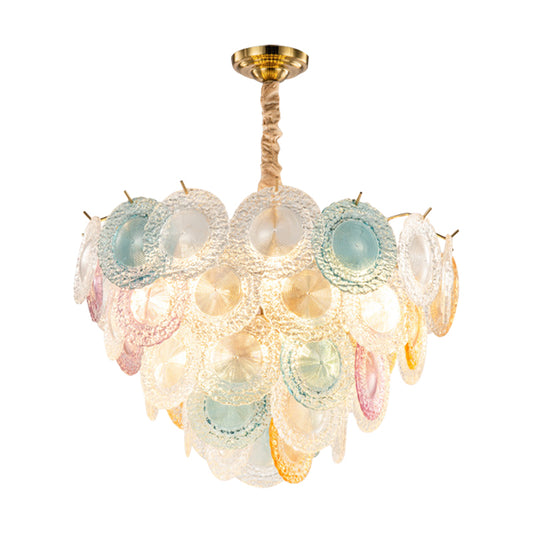 European Style Multi-Colored Chandelier Circle Panel 11 Lights Crystal Ceiling Pendant for Bedroom Clearhalo 'Ceiling Lights' 'Chandeliers' 'Clear' 'Glass shade' 'Glass' 'Industrial' 'Modern Chandeliers' 'Modern' 'Tiffany' 'Traditional Chandeliers' Lighting' 189103