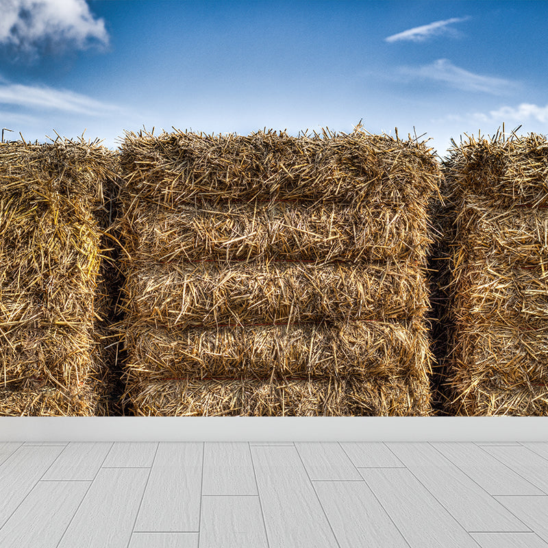 Modern Scenery Stacked Hay Mural Dark Color Stained Resistant Wall Art for Bedroom Dark Brown Clearhalo 'Wall Decor' 'Wall Mural' 1895633