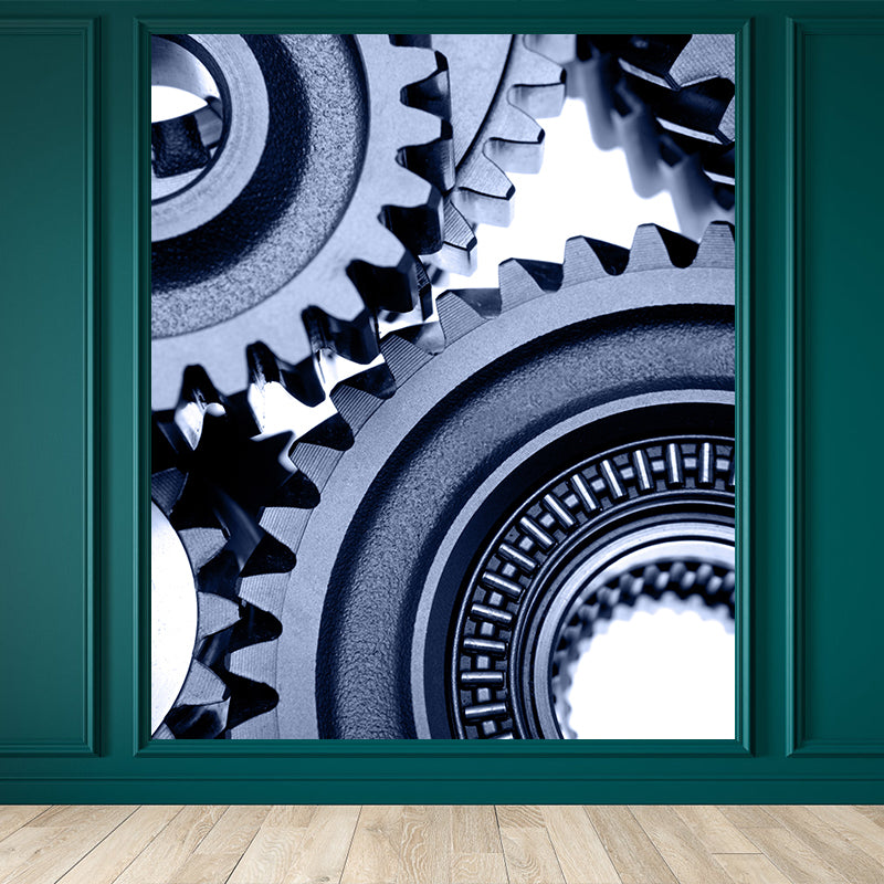 Photographic Cogwheel Mural Wallpaper for House Interior, Soft Color, Custom Size Dark Gray Clearhalo 'Wall Decor' 'Wall Mural' 1896493