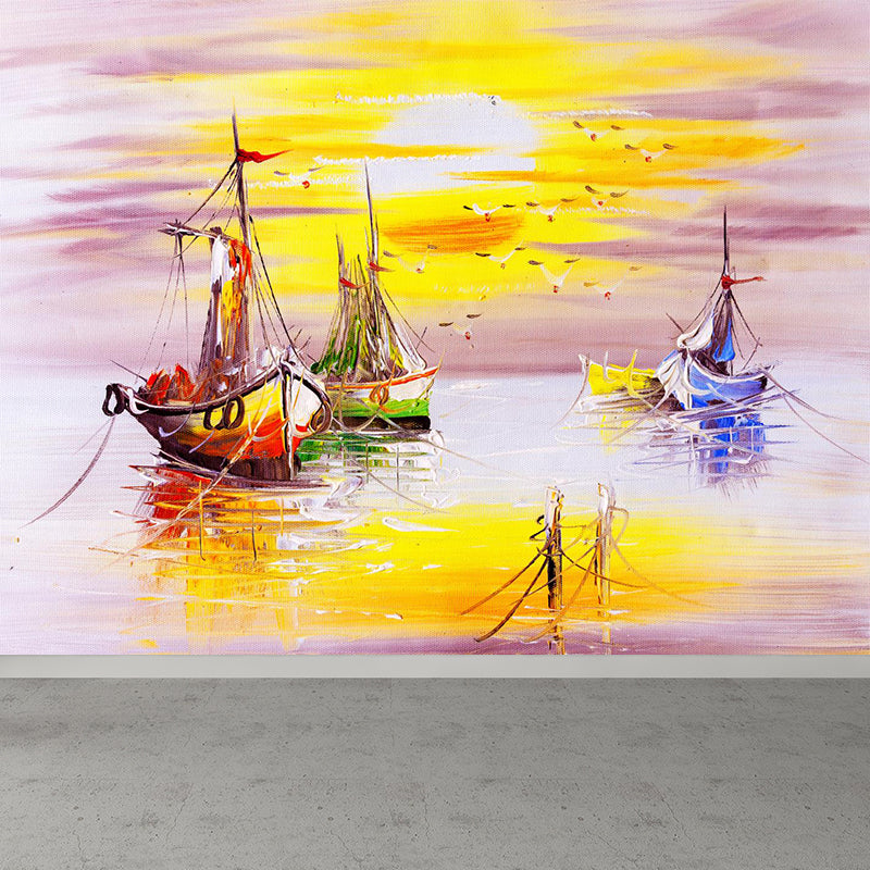 Landscape Painting Mural Wallpaper Multicolored Classical Wall Covering for Bedroom Yellow Clearhalo 'Wall Decor' 'Wall Mural' 1896593