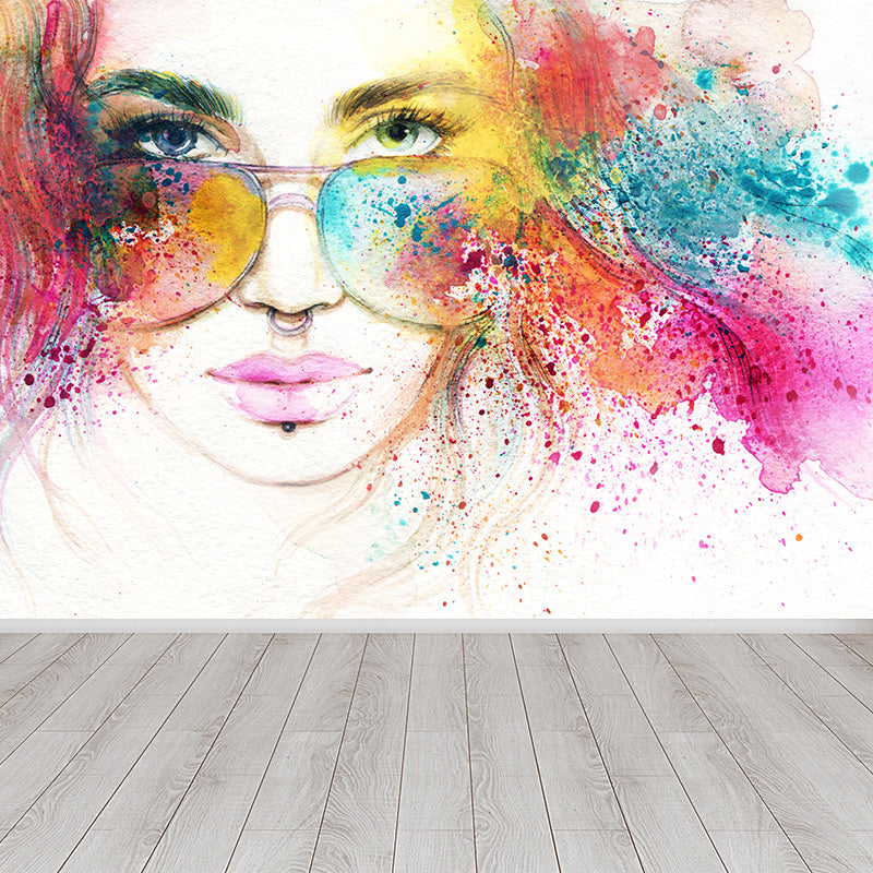 Cool Woman Mural Wallpaper House Interior Figure Drawing Wall Art, Made to Measure Purple Clearhalo 'Wall Decor' 'Wall Mural' 1896948