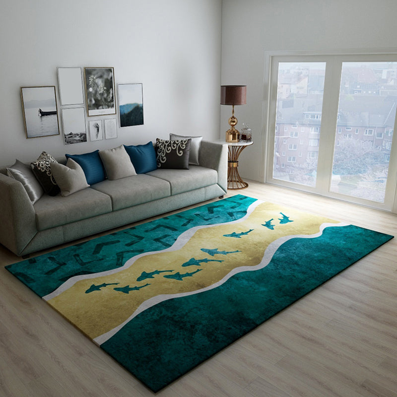 Dark Color Block Abstract Rug Polypropylene Minimalist Carpet Stain Resistant Anti-Slip Backing Rug for Bedroom Lake Green Clearhalo 'Area Rug' 'Rug' 1898586
