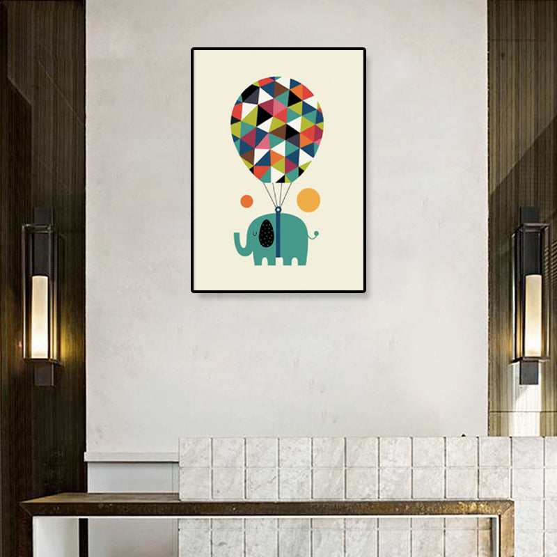 Colorful Illustration Animal Canvas Textured Cartoon Childrens Room Wall Art Print Clearhalo 'Art Gallery' 'Canvas Art' 'Kids' Arts' 1899230