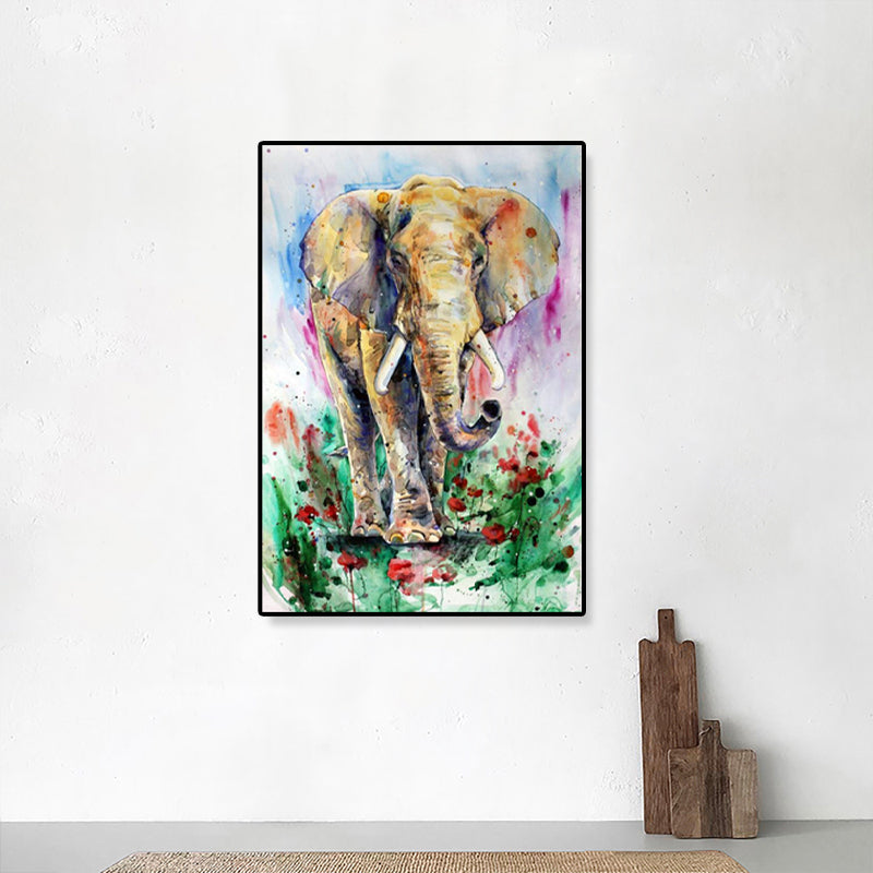 Asian Style Elephant Art Print Canvas Textured Soft Color Wall Decor for Hallway Brown Clearhalo 'Arts' 'Canvas Art' 1899573