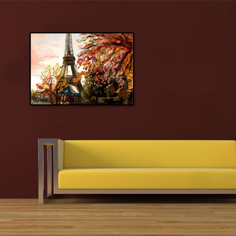 Global Inspired Landmark Painting Canvas Print Textured Pastel Wall Art for Hotel Brown Clearhalo 'Arts' 'Canvas Art' 1899637