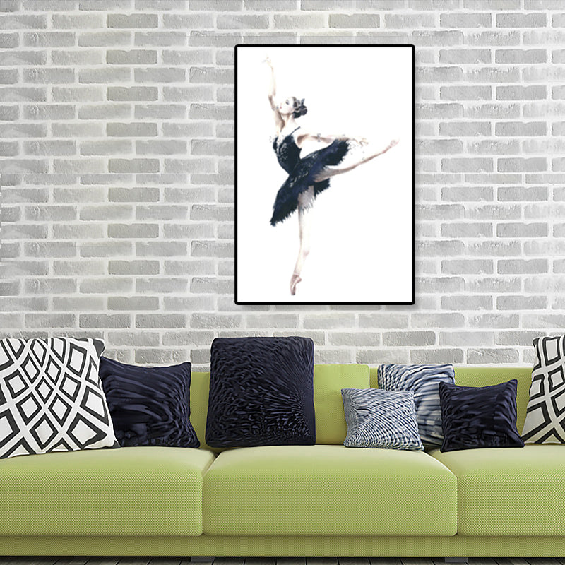 Pastel Drawing Ballet Girl Canvas Dance Nordic Textured Wall Art Print for Bedroom Black Clearhalo 'Arts' 'Canvas Art' 1899661
