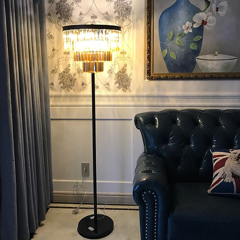 5-Bulb Standing Lamp Rustic 1/3-Layer Crystal Block Floor Light in Black for Living Room Clearhalo 'Floor Lamps' 'Lamps' Lighting' 1899706