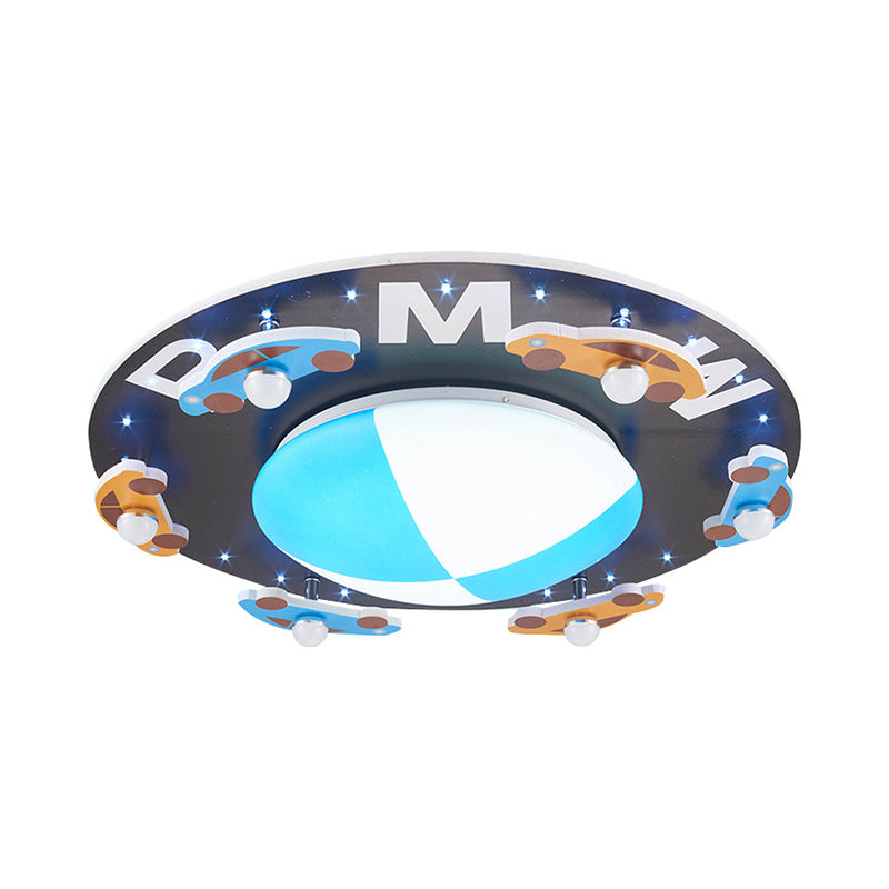 Blue Circle Flush Mount Light with Car Cartoon Modern Acrylic LED Ceiling Light for Boys Bedroom Clearhalo 'Ceiling Lights' 'Close To Ceiling Lights' 'Close to ceiling' 'Flush mount' Lighting' 190045
