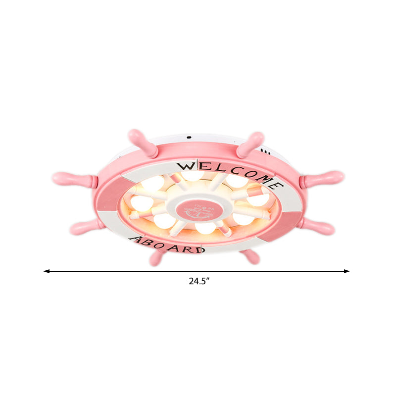Cartoon Rudder Girl Bedroom Ceiling Lamp Acrylic Metal Nautical LED Flush Ceiling Light in Pink Clearhalo 'Ceiling Lights' 'Close To Ceiling Lights' 'Close to ceiling' 'Flush mount' Lighting' 190180