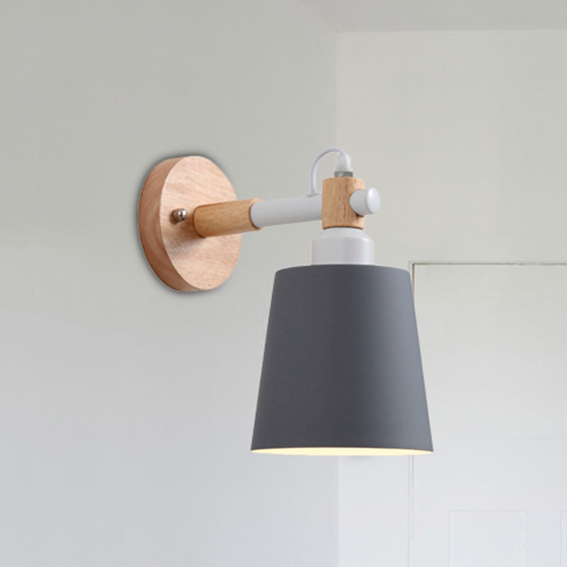 Nursing Room Bucket Wall Sconce Metal 1 Head Nordic Style Long Life Wall Lamp Grey Clearhalo 'Wall Lamps & Sconces' 'Wall Lights' Lighting' 1903075