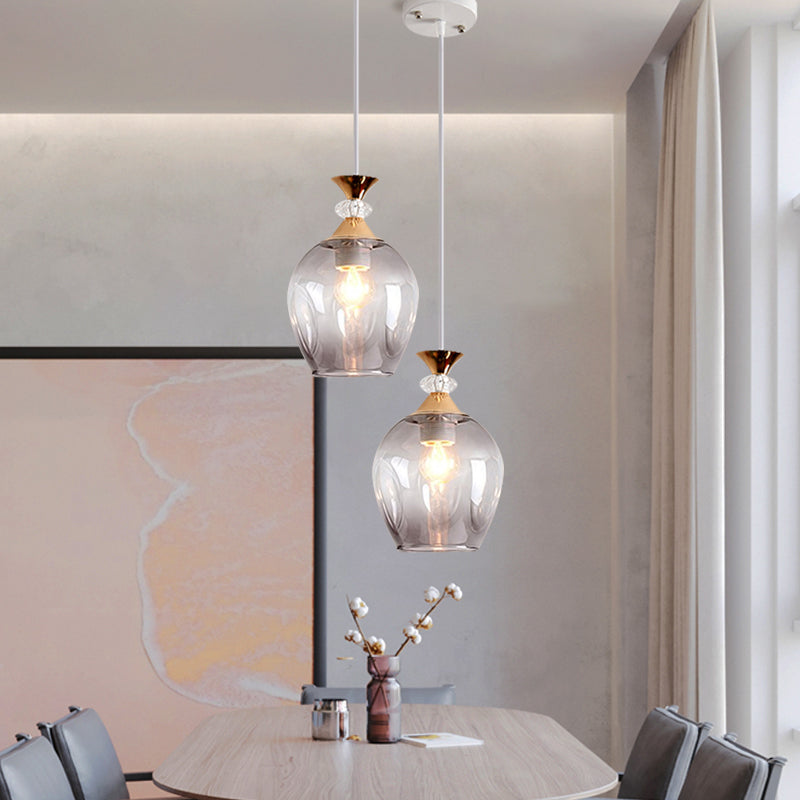 Cup-Shape Suspension Pendant Modernist Grey/Blue/Amber Dimpled Glass 1 Light Hanging Light Fixture Clearhalo 'Ceiling Lights' 'Glass shade' 'Glass' 'Modern Pendants' 'Modern' 'Pendant Lights' 'Pendants' Lighting' 1903576
