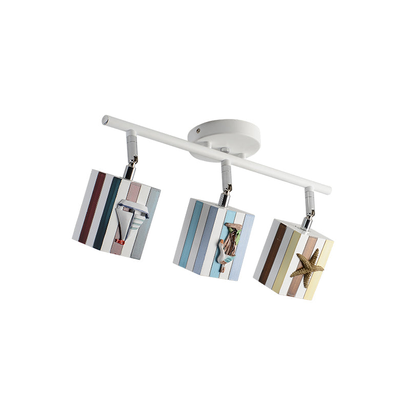 Rotatable Cuboid Flush Mount Kids Resin 1/2/4-Head White Semi Flush Ceiling Light with Nautical Element, 5w/10w Clearhalo 'Ceiling Lights' 'Close To Ceiling Lights' 'Close to ceiling' 'Semi-flushmount' Lighting' 1903844
