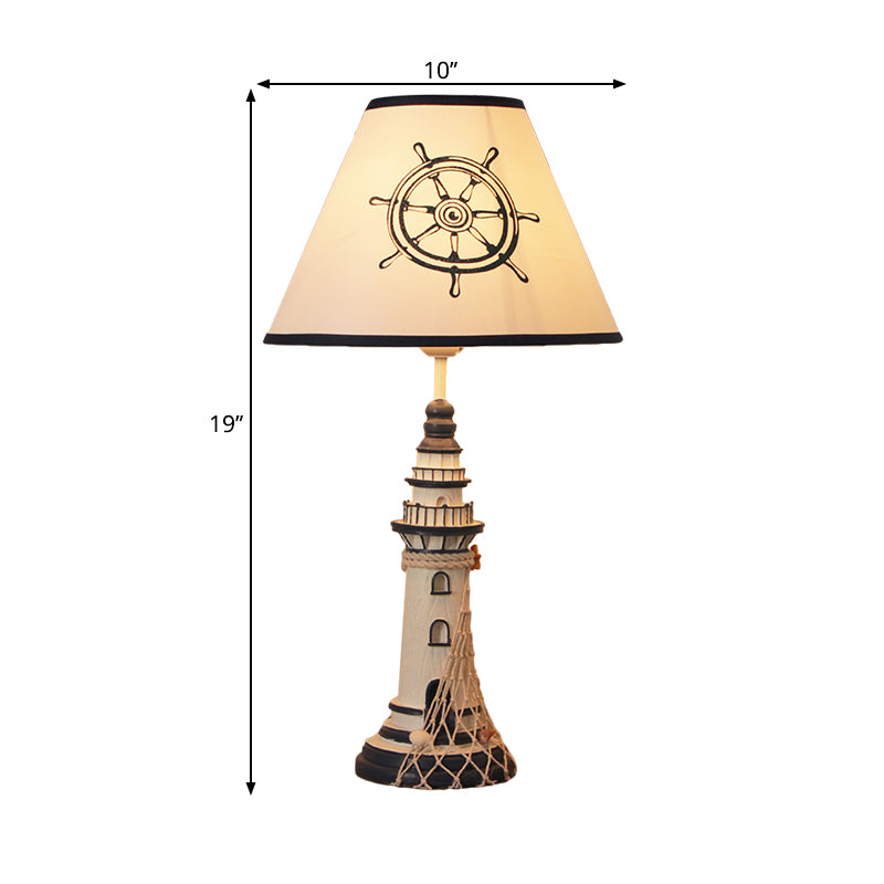 Red/Dark Blue Lighthouse Night Lamp Kids 1 Bulb Resin Table Light with Cone Fabric Shade and Remote Control/Dimmer Switch/Power Switch Clearhalo 'Lamps' 'Table Lamps' Lighting' 1903865