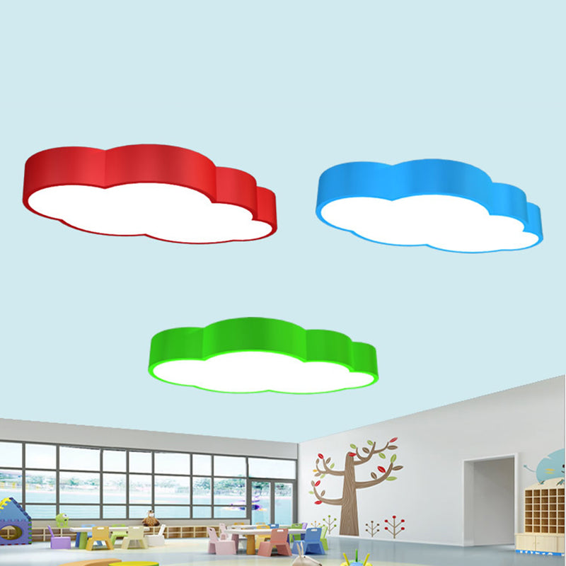 Cloud Shaped Nursery Ceiling Lamp Acrylic 18"/20.5" Wide LED Cartoon Flush Mount Lighting Fixture in Red/Yellow/Blue Green Clearhalo 'Ceiling Lights' 'Close To Ceiling Lights' 'Close to ceiling' 'Flush mount' Lighting' 1904087