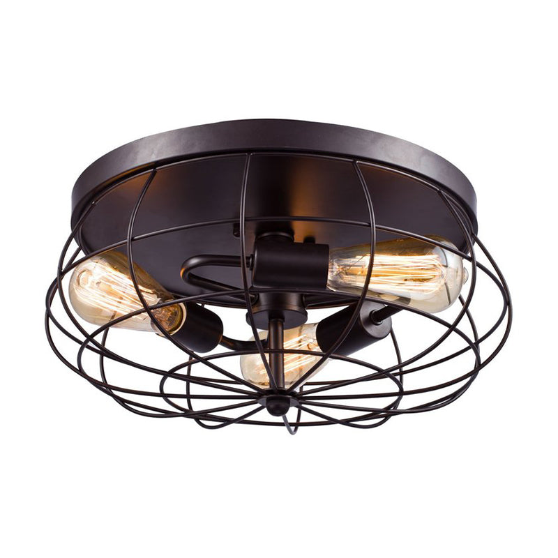 3-Light Caged Flush Mount Ceiling Light Industrial Black Metal Lighting Fixture for Corridor Clearhalo 'Ceiling Lights' 'Close To Ceiling Lights' 'Close to ceiling' 'Flush mount' 'Industrial Flush Mount' Lighting' 190492