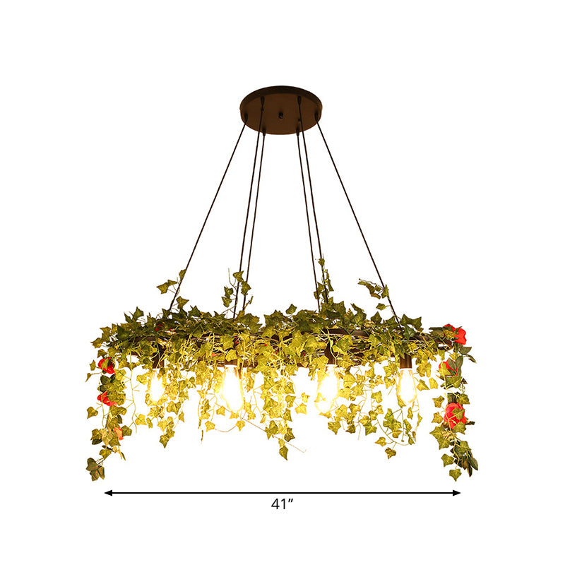 Retro Wagon Wheel Chandelier 1/3/6-Light Iron Hanging Pendant in Black with Decorative Plant Clearhalo 'Cast Iron' 'Ceiling Lights' 'Chandeliers' 'Industrial Chandeliers' 'Industrial' 'Metal' 'Middle Century Chandeliers' 'Rustic Chandeliers' 'Tiffany' Lighting' 1906998
