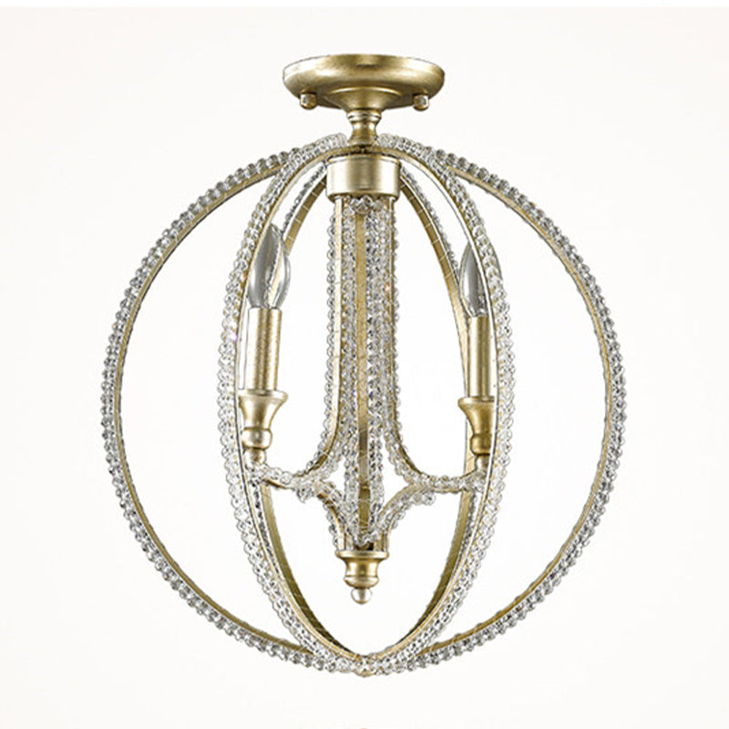 Crystal Gold Finish Semi Flush Lighting Globe 3 Heads Traditional Close to Ceiling Lamp for Living Room Clearhalo 'Ceiling Lights' 'Close To Ceiling Lights' 'Close to ceiling' 'Semi-flushmount' Lighting' 1908897