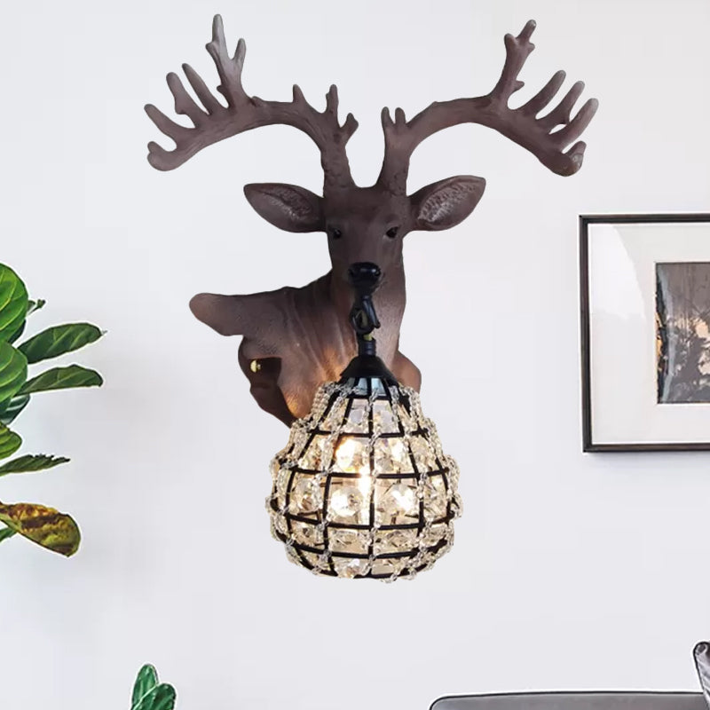 Resin Elk Wall Sconce Traditional 1 Light Bedroom Wall Lighting Fixture in Black/Gold, Left/Right Black Left Clearhalo 'Wall Lamps & Sconces' 'Wall Lights' Lighting' 1908936