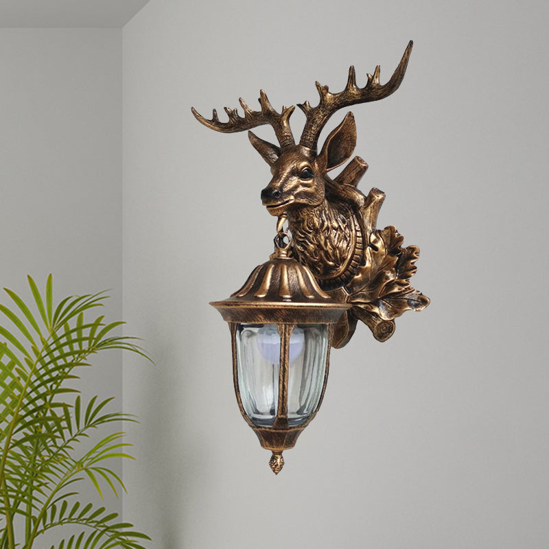Bronze/Brown Elk Head Wall Mounted Light Farmhouse Resin 1 Head Balcony Sconce Ideas with House Glass Shade Bronze Clearhalo 'Wall Lamps & Sconces' 'Wall Lights' Lighting' 1909040