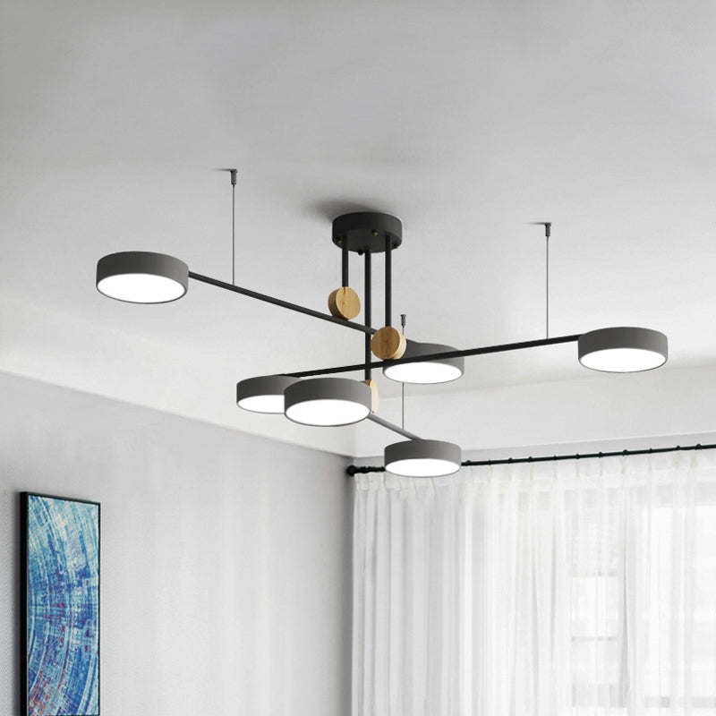 Branch Chandelier Light Fixture Nordic Metal 6 Heads Grey/Green Hanging Lamp with Wood Decor, Warm/White Light Grey Clearhalo 'Ceiling Lights' 'Chandeliers' Lighting' options 1909871_1d851246-c1b3-4a5d-89d4-349ae220ae98