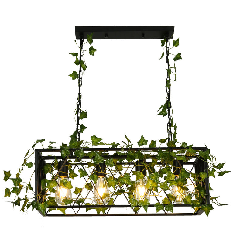 4/6-Bulb Cuboid Plant Island Lamp Factory Black Metal Pendant Light Fixture for Wine Bar Clearhalo 'Ceiling Lights' 'Island Lights' Lighting' 1911244