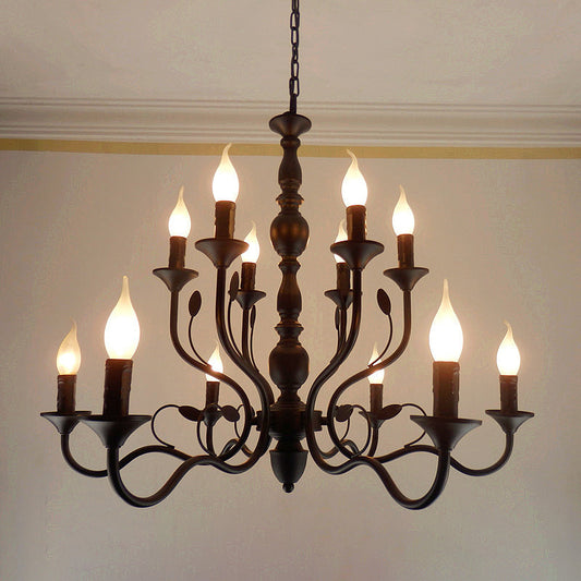Traditional Curvy Arm Hanging Chandelier 10/12/16 Bulbs Metal Suspension Pendant Lamp in Black for Living Room Clearhalo 'Ceiling Lights' 'Chandeliers' Lighting' options 1913414