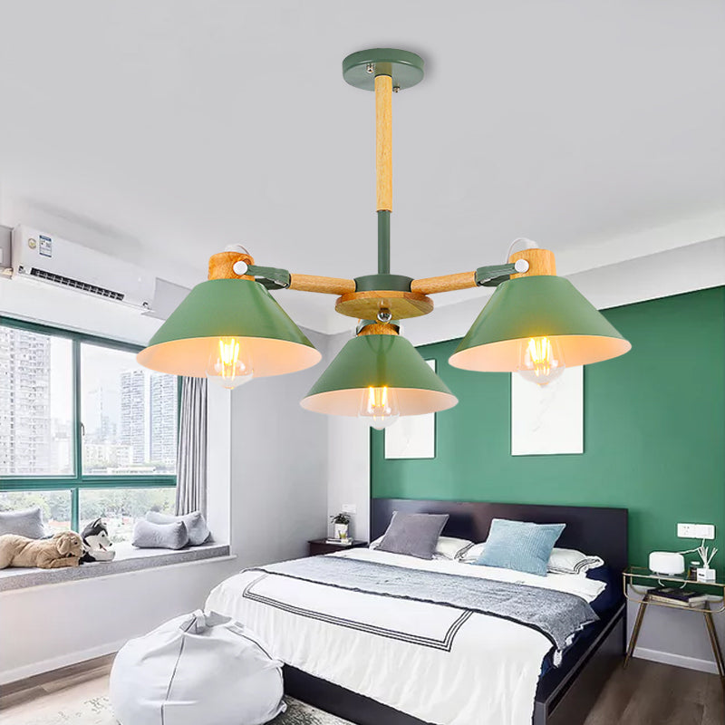 Metal Wood Cone Hanging Pendant Lights 3 Lights Chic Modern Hanging Lamp for Hallway Green Clearhalo 'Ceiling Lights' 'Chandeliers' Lighting' options 191648_4c2756c6-7a27-4015-a32b-9a0a42ad7e5f