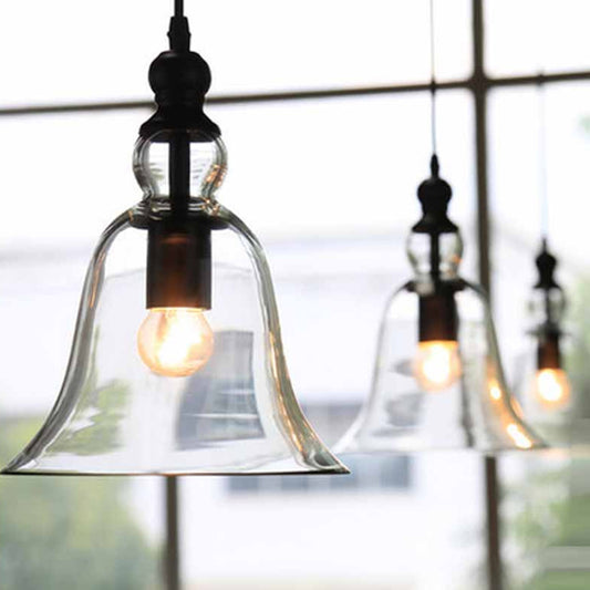 Black Single Ceiling Pendant Lamp Rustic Bell Clear Glass Suspended Lighting Fixture Clearhalo 'Ceiling Lights' 'Glass shade' 'Glass' 'Industrial Pendants' 'Industrial' 'Middle Century Pendants' 'Pendant Lights' 'Pendants' 'Tiffany' Lighting' 1917434