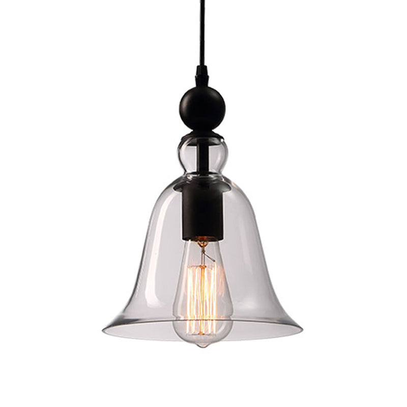 Black Single Ceiling Pendant Lamp Rustic Bell Clear Glass Suspended Lighting Fixture Clearhalo 'Ceiling Lights' 'Glass shade' 'Glass' 'Industrial Pendants' 'Industrial' 'Middle Century Pendants' 'Pendant Lights' 'Pendants' 'Tiffany' Lighting' 1917435