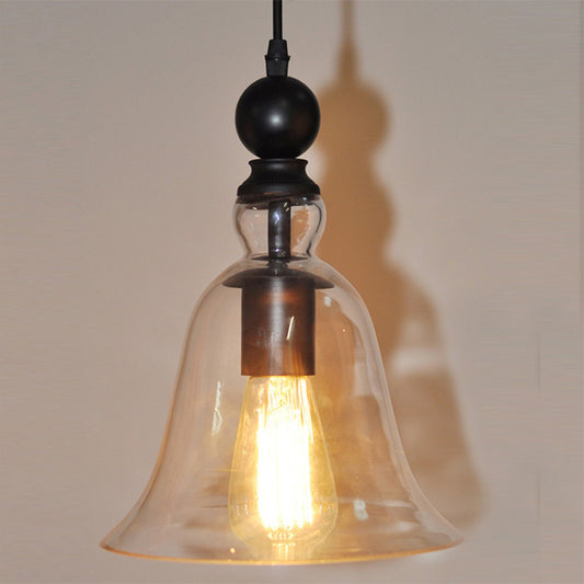 Black Single Ceiling Pendant Lamp Rustic Bell Clear Glass Suspended Lighting Fixture Clearhalo 'Ceiling Lights' 'Glass shade' 'Glass' 'Industrial Pendants' 'Industrial' 'Middle Century Pendants' 'Pendant Lights' 'Pendants' 'Tiffany' Lighting' 1917436