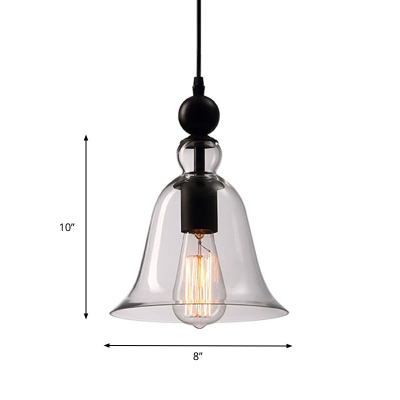 Black Single Ceiling Pendant Lamp Rustic Bell Clear Glass Suspended Lighting Fixture Clearhalo 'Ceiling Lights' 'Glass shade' 'Glass' 'Industrial Pendants' 'Industrial' 'Middle Century Pendants' 'Pendant Lights' 'Pendants' 'Tiffany' Lighting' 1917437