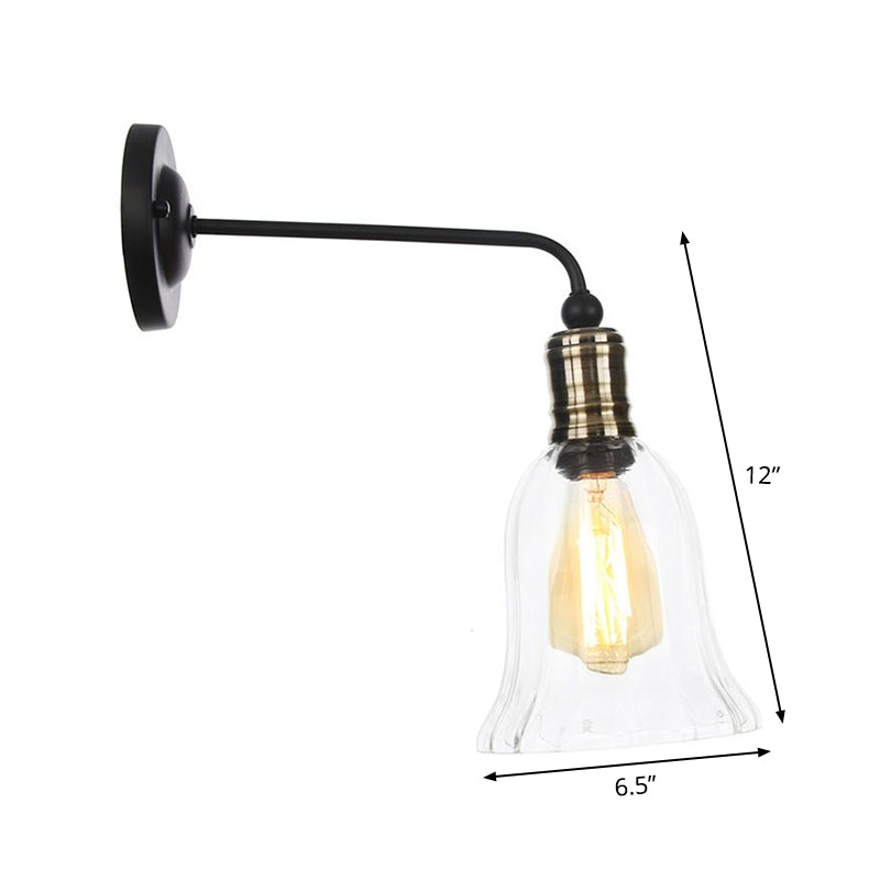 Rustic Bell/Sphere Cage/Flared Wall Light 1-Light Iron Wall Lamp Fixture in Black for Dinging Room Clearhalo 'Art deco wall lights' 'Cast Iron' 'Glass' 'Industrial wall lights' 'Industrial' 'Middle century wall lights' 'Modern' 'Rustic wall lights' 'Tiffany' 'Traditional wall lights' 'Wall Lamps & Sconces' 'Wall Lights' Lighting' 1917981