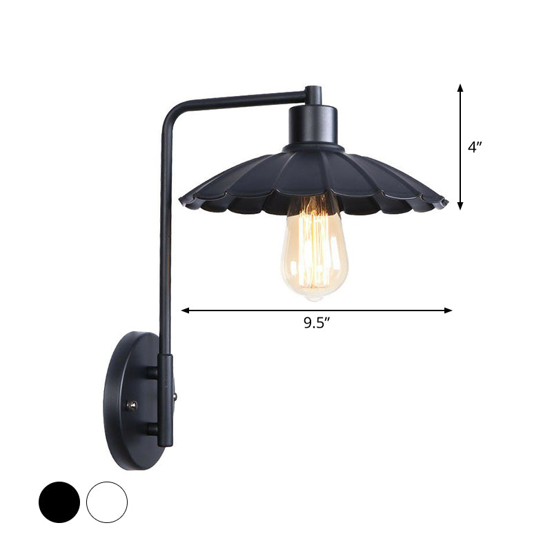 Black/White Square Arm Wall Light Fixture Loft Iron 1 Head Bedside Wall Mount Lamp with Cone/Flared/Scalloped Shade Clearhalo 'Art deco wall lights' 'Cast Iron' 'Glass' 'Industrial wall lights' 'Industrial' 'Middle century wall lights' 'Modern' 'Rustic wall lights' 'Tiffany' 'Traditional wall lights' 'Wall Lamps & Sconces' 'Wall Lights' Lighting' 1918077