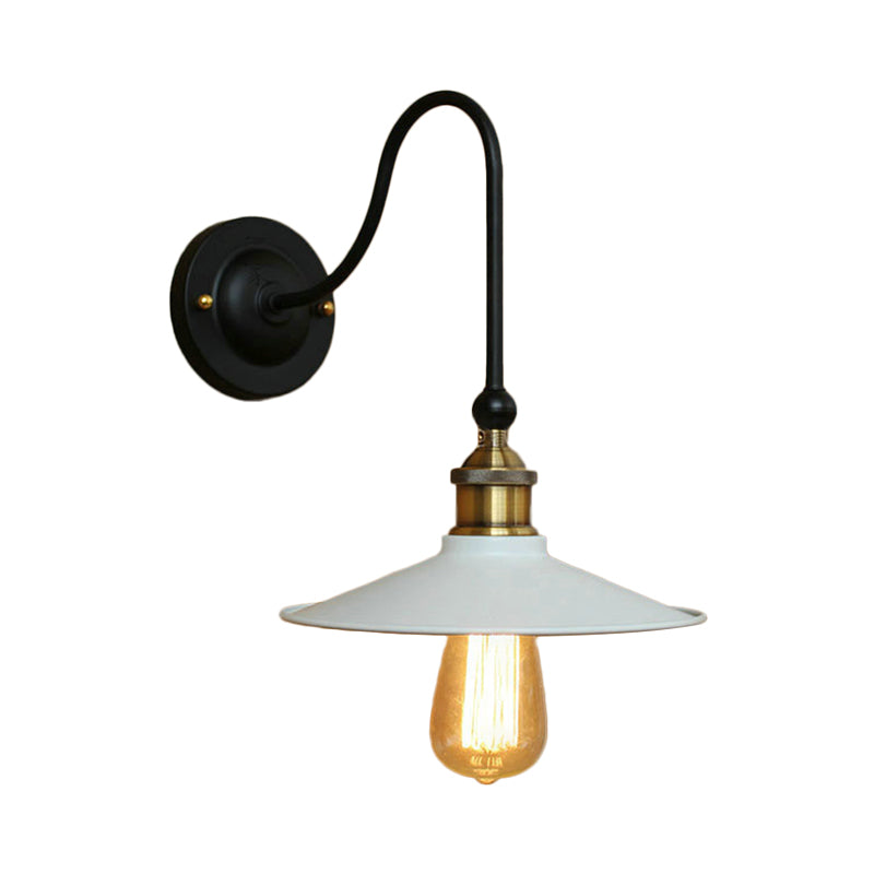 Swoop Arm Metallic Wall Lighting Rustic 1 Bulb Living Room Wall Mount Lamp with Scalloped/Saucer Shade in Black/White Clearhalo 'Art deco wall lights' 'Cast Iron' 'Glass' 'Industrial wall lights' 'Industrial' 'Middle century wall lights' 'Modern' 'Rustic wall lights' 'Tiffany' 'Traditional wall lights' 'Wall Lamps & Sconces' 'Wall Lights' Lighting' 1918121
