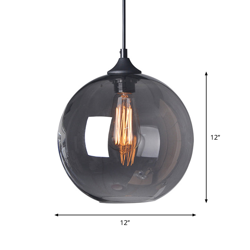 8"/10"/12" W Globe Bistro Pendulum Light Industrial Smoke Grey Glass 1-Light Black Suspension Pendant Light Clearhalo 'Ceiling Lights' 'Glass shade' 'Glass' 'Industrial Pendants' 'Industrial' 'Middle Century Pendants' 'Pendant Lights' 'Pendants' 'Tiffany' Lighting' 1918671