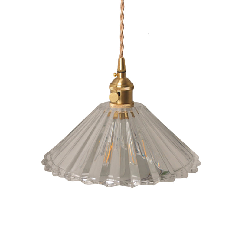 Bowl/Cylinder Bedside Wall Lighting Antique Clear Prismatic/Wavy Glass 1 Bulb Brass Wall Hanging Lamp with Rotary Switch Clearhalo 'Cast Iron' 'Glass' 'Industrial wall lights' 'Industrial' 'Middle century wall lights' 'Modern' 'Tiffany' 'Traditional wall lights' 'Wall Lamps & Sconces' 'Wall Lights' Lighting' 1918696