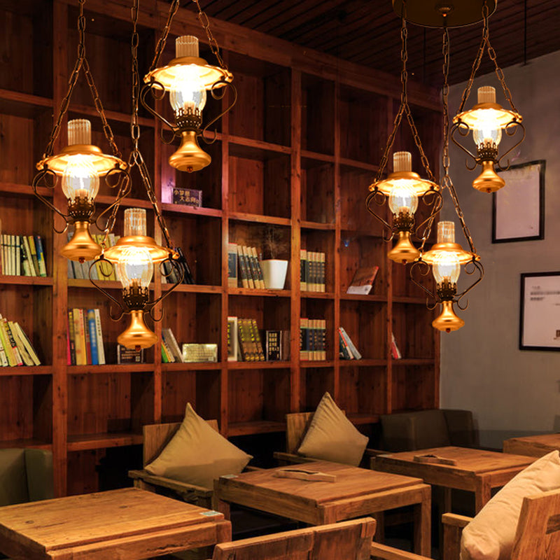 1/3 Lights Cluster Pendant Light with Lantern Industrial Metal and Clear Glass Ceiling Light Fixture for Restaurant Clearhalo 'Cast Iron' 'Ceiling Lights' 'Chandeliers' 'Industrial Chandeliers' 'Industrial' 'Metal' 'Middle Century Chandeliers' 'Rustic Chandeliers' 'Tiffany' Lighting' 1918839