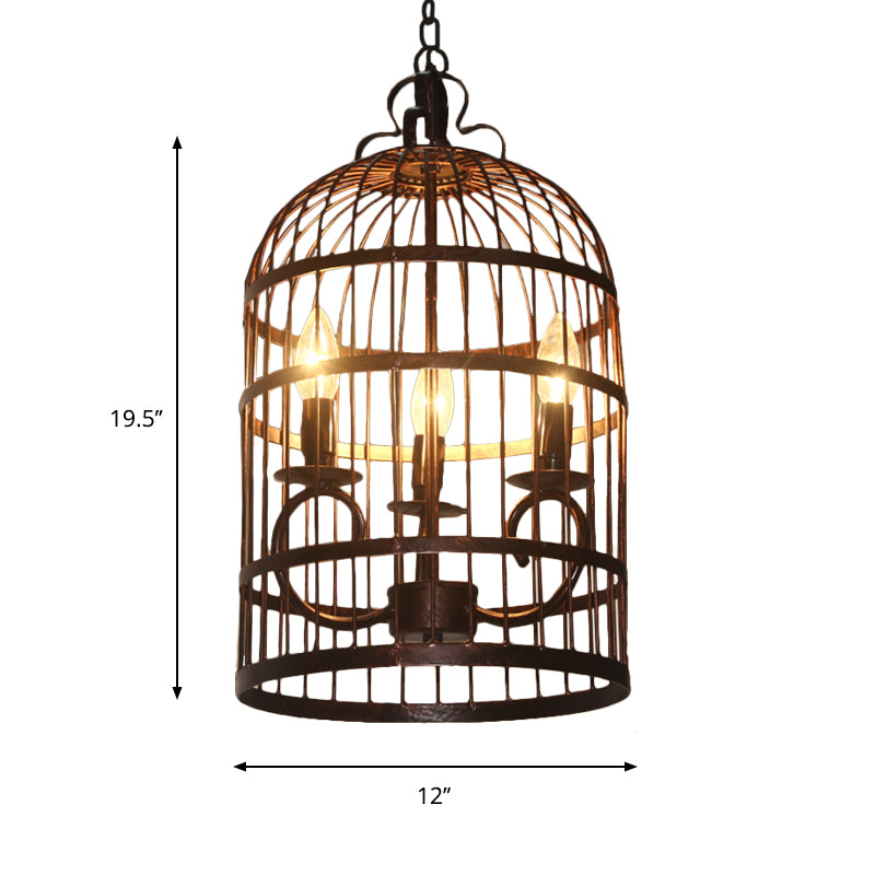 Metal Elongated Bird Cage Pendant Light Rural 3-Head Indoor Chandelier Lighting Fixture in Black Clearhalo 'Ceiling Lights' 'Chandeliers' Lighting' options 1918863